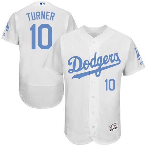 Dodgers #10 Justin Turner White Flexbase Authentic Collection Father's Day Stitched MLB Jersey